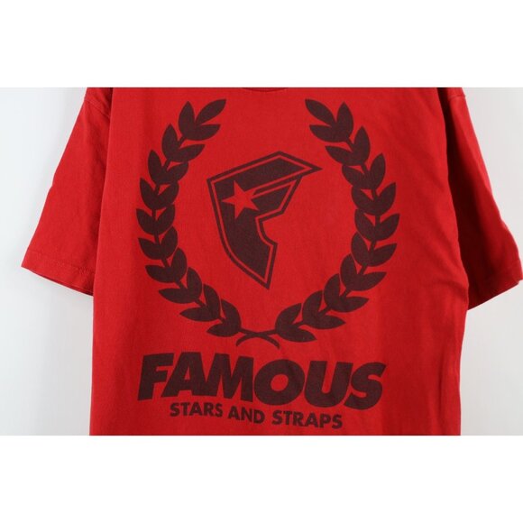 Vintage 90s Y2K Famous Stars and Straps Mens Large Faded Spell Out T-Shirt Red - Picture 4 of 11